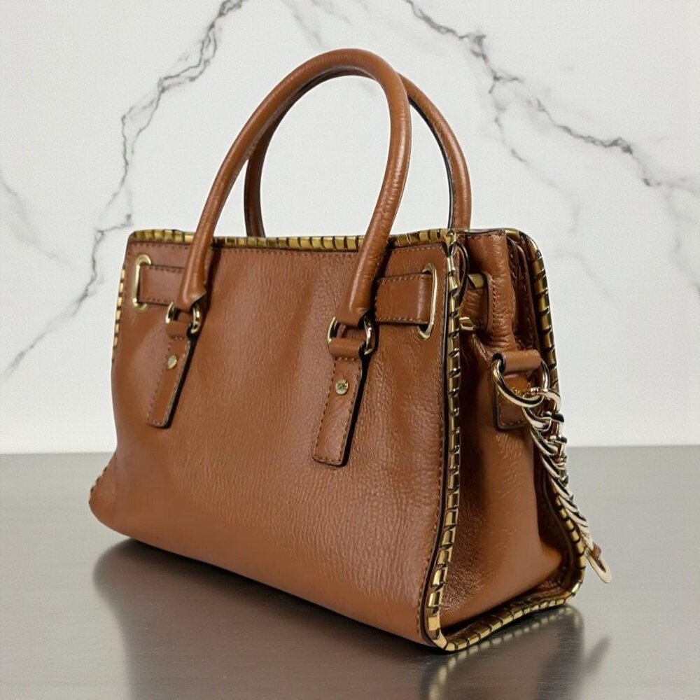 Michael Kors Hamilton Rich Brown Gold Chain Satchel Quiet Luxury Like New - Picture 16 of 16
